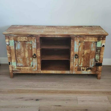 Reclaimed Distressed Painted Wood Rustic Industrial Modern Credenza Media Cabinet or Sideboard Server 