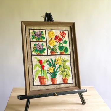 Vintage Floral Spring Needlepoint Framed, Flower Needlepoint Framed Wall Hanging 