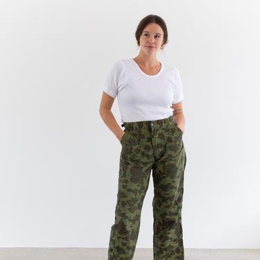 Vintage 27 28 29 Waist Camouflage Pants | Olive Green Utility Fatigues | Military Cloud Camo | 13 star buttons | 