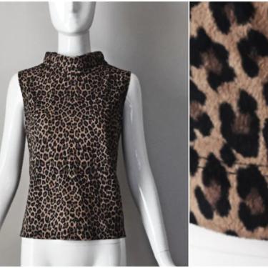 vtg 90s leopard print flannel sleeveless mock neck top | Y2K 2000s 1990s | size Large L | animal print 