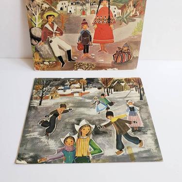 1960s Roser Agell Art Prints Children of One World Holland and Peru / 60s Kids Art Wall Hanging Native Folk Costumes 