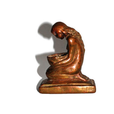 Bronze Sculpture Nude Woman Figure Vintage Original Art Tribal Bronze Sculpture Artist Signed Social Realist Naturalist Artwork 1920s 