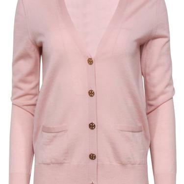 Tory Burch - Light Pink Button-Up Merino Wool Cardigan w/ Logo Buttons Sz S