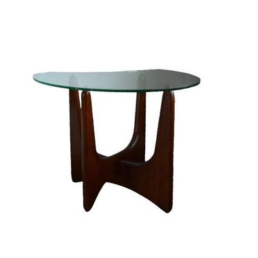 Mid Century Walnut Kroehler End Table, MCM Adrian Pearsall Style Side Table, Retro Walnut Base Glass Top Side Table, Mid Century Livingroom 