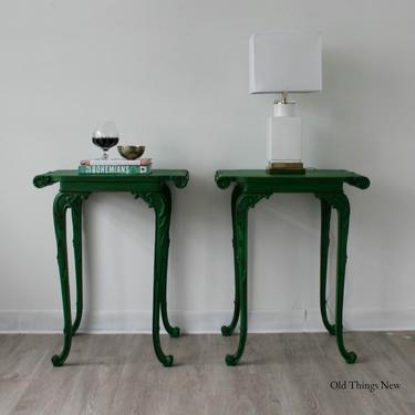 Antique Painted Emerald Green End Tables Side Tables Nightstands 