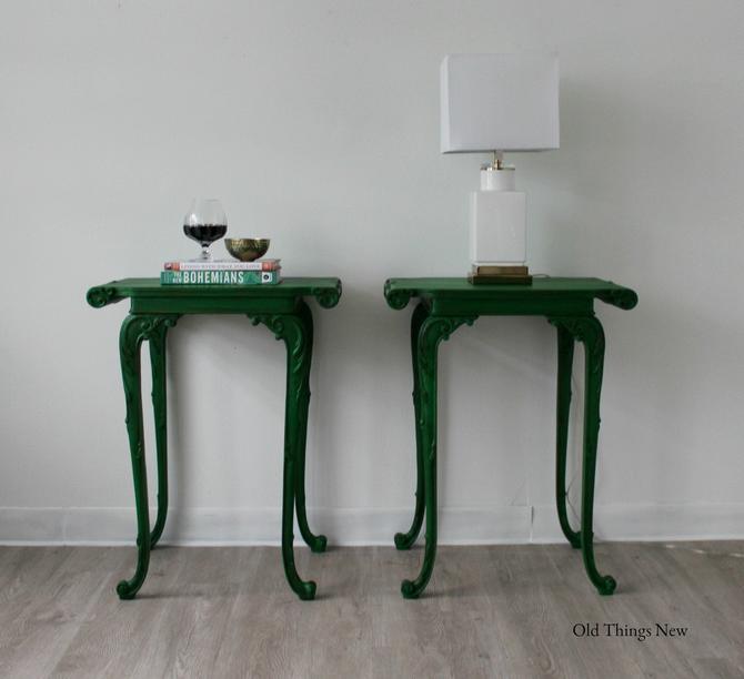 Antique Painted Emerald Green End Tables Side Tables Nightstands 