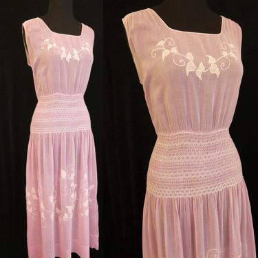 Charming 1920's Lavender Hand Smocked and Hand Appliqued Summer Dress Great Gatspy 1920's Chic old Hollywood 