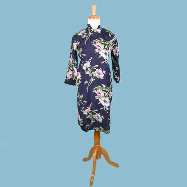Vintage 1940s Rayon Dress Flower Print Chinese Cheongsam  Size XS 