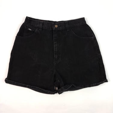 90s Black High Waisted Jean Shorts 27&amp;quot; LEE, Black Denim Shorts 