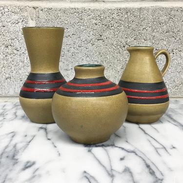 Vintage Jasba Keramik Vases Retro 1960s Mid Century Modern + West Germany + Ceramic + Set of 3 + Pottery + Small Size + Home + Shelf Decor 