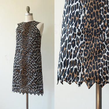 Vintage 60s Leopard Print Pointed Hem Mini Dress/ 1960s Vanity Fair Animal Print Slip Dress/ Bam Bam/ Betty Page/ Size Small 