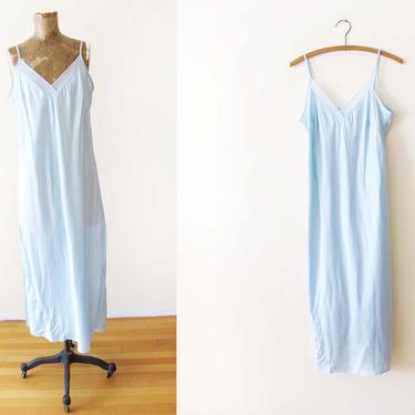 Vintage 90s Light Blue Silk Slip Dress  M - Pastel Silk Lingerie Dress  - Long Negligee Dress Silk Nightie - Adjustable Straps 