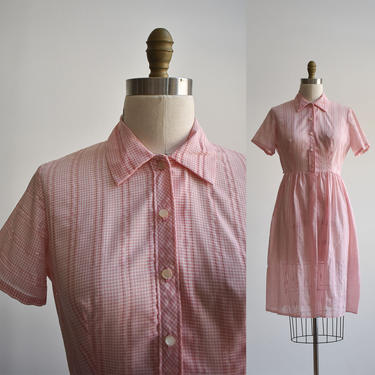 1950s Pink Plaid Shirt Dress 