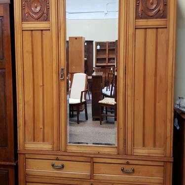 Item #U722 Antique Pine &amp; Oak Mirror Door Armoire c.1920