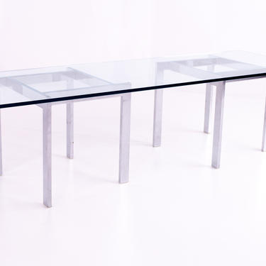 Milo Baughman Style Mid Century Chrome and Glass Coffee Table  - mcm 