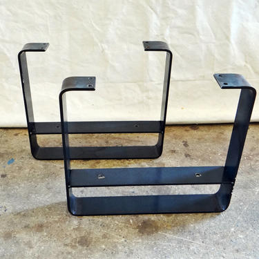 SET of 2 Flat Steel Table Legs with Lower Shelf, Metal Coffee table legs, Custom Sizes Available  