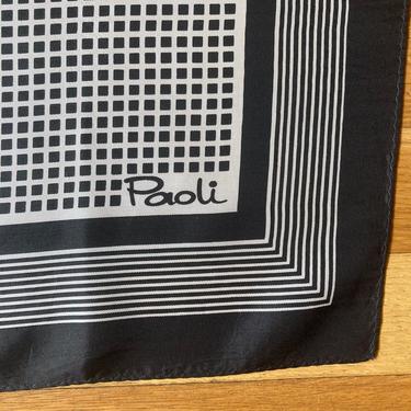 CHIC Vintage Black + White Geometric PAOLI Scarf / Hand Rolled Edges 