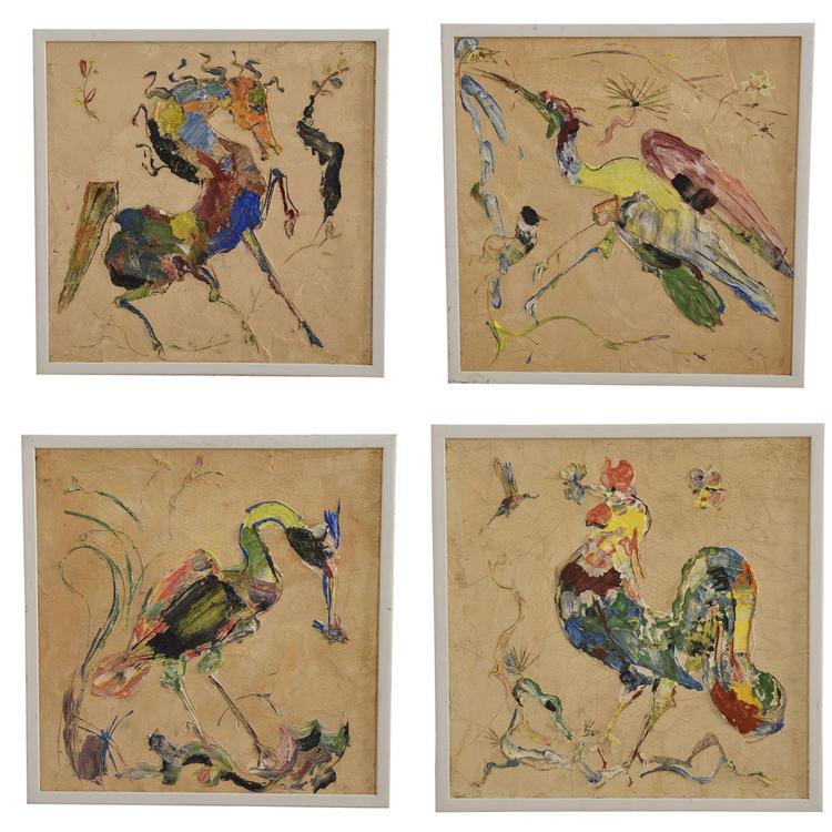 Quartet of Impressionistic Animal Impasto Paintings