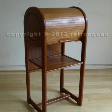 Danish Modern Teak Tambour Roll Top Entry Hall Chest Endtable Night Phone stand