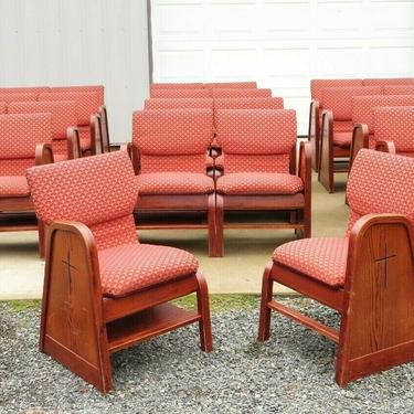 VTG Mid Century MODULAR OAK CHURCH PEW Retro BENCH SETTEE Seating Bentwood Chair
