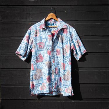 The ono shirt by liberty house Vintage TIKI Shell Hawaiian Shirt | Large Cotton Reverse Print Aloha Shirt 