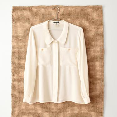 vintage Armani silk shirt, cream button down blouse, size M / L 