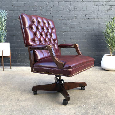Vintage Leather Swivel Office Chair 