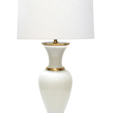 A Large French 1960's White Opaline Glass Lamp with Gilt Highlights