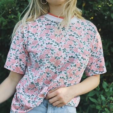 Vintage 90s Peony Floral Pattern T Shirt / Small 