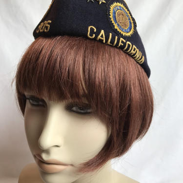 Vintage 40’s military cap~ navy blue wool with pins~ California pinup rockabilly style~ unisex men’s sailor service hat~ novelty 