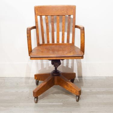 Antique Adjustable Swivel Oak Desk Chair c.1950