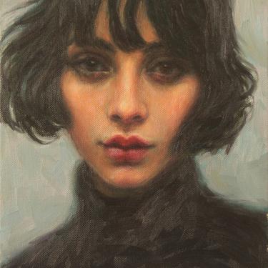 The French Girl. Extra Large Art Print from Original Oil Painting by Pat Kelley. 20x16, Woman Portrait, Retro, Beatnik, Vintage Look 