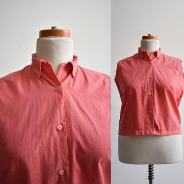 1950s Pink Cotton Button Up Blouse 