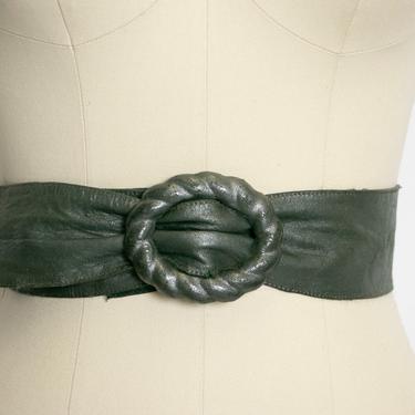 1950s Belt Green Leather Cinch Waist Small 