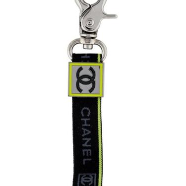 Vintage 90's CHANEL CC letter Logo Webbing Sport Silver Bag Charm Keychain 
