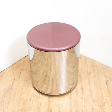 Chrome Drum Table Stool Pedestal Purple Mirror Hollywood Regency 