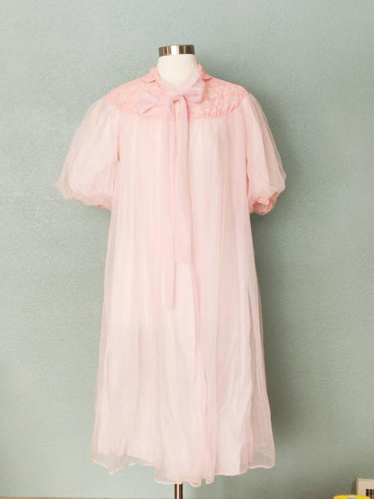 Vintage Pastel Pink 60s Sheer Nightgown Small