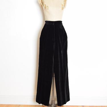 vintage 70s pants black velvet velveteen high waisted wide leg trousers XS clothing 