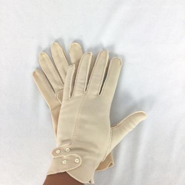 Vintage 50s Gloves | Vintage cream double woven nylon gloves | 1950s dead stock gloves 