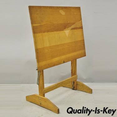 Vintage Small Solid Wood Adjustable Tilt Drafting Artist Work Table