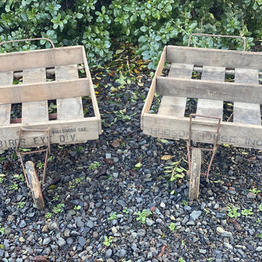 Vintage 1920s Berry Carrier Carts with Original Wood Crate Boxes 