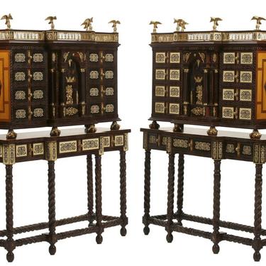 Vargueno Cabinets, Spanish Renaissance Style, On Stands, Set of Two, Inlaid!!