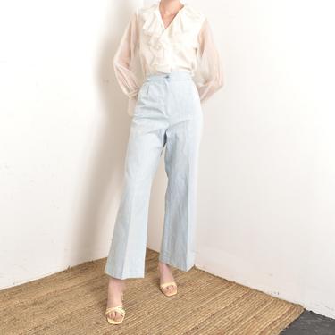 Vintage 1970s Pants / 70s High Waisted Braided Flares / Light Blue ( small S ) 