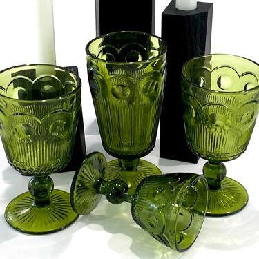 4 Vintage Green Bartlett Collins St. Genevieve Glasses Goblets 