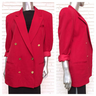 Burrberrys' Red Wool Double Breasted Women's Blazer 80's Boyfriend Menswear Blazer Jacket L 