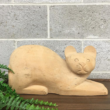 Vintage Statue Retro 1980s Cat + Hand Carved + Wood + Meow + Purr + Hiss + Kitty + Cat Lovers + Feline + Home Accent and Decor 