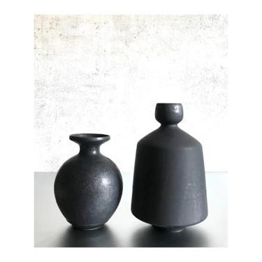 SHIPS NOW- 2 dark Graphite Slate Matte Stoneware Ceramic Vases by Sara Paloma Pottery. 