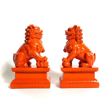 8&amp;quot; Orange Foo Dog Statues || Pair of Male &amp; Female Guardian Lions || Modern Color Pop Shi Shi Statues 