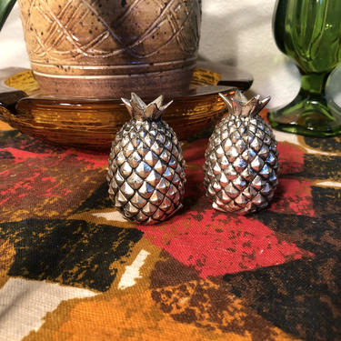 Mid Century Vintage 1960s Made in Japan Delli Inc Pineapple Salt and Pepper Shakers Silver Metal 