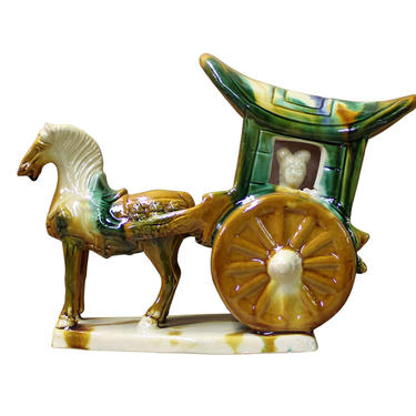 Chinese Tri-Color Ceramic Horse Cart Figure cs2386E 